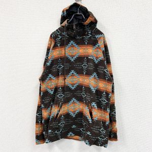 Used FREE NATURE fleece jacket/boa jacket with zip and hood, all-over print, Braun, size XL