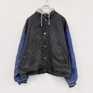 Used 2000s YUKON TRAVEL hooded denim stadium jacket, vintage, black, size L