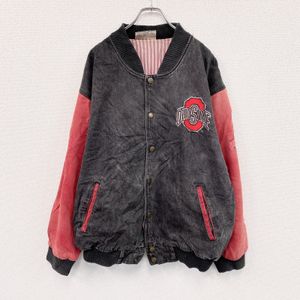 Used 90s FRONT ROW black denim stadium jacket, vintage, black, size L