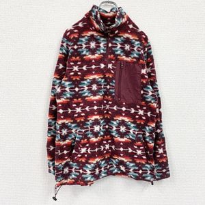 Used PACSUN half-zip fleece pullover jacket, all-over print, wine RED, size M