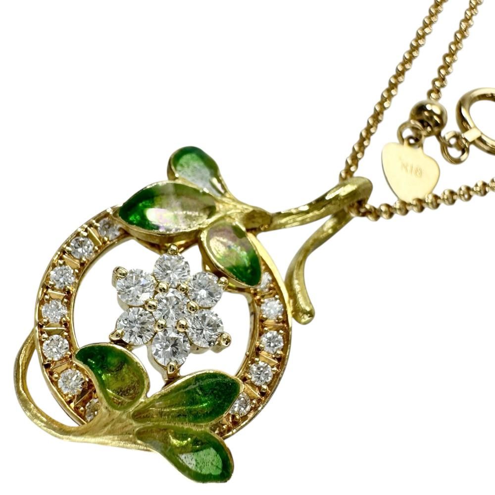 kunio-nakajima-flower-motif-diamond-0-46ct-necklace-18k-gold-enamel-6