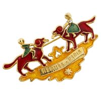 Pre-owned Hermès Cloisonne Girl & Dog Brooch, Vintage Enamel, Gold-Plated, Green, Approx. 18g
