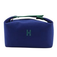 Pre-owned Hermès BRIDE A BLACK GM handbag in bluemarine and green canvas with zipper. Unisex.