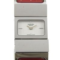 Pre-owned Hermès Location watch L01.210, stainless steel, quartz movement, analog display, white dial, for women.