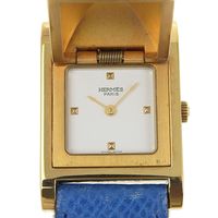 Pre-owned Hermès Medor women's watch, gold-plated leather, blue quartz movement, analog display, white dial.