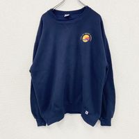 Used 90s Russel Athletic sweatshirt, vintage navy blue with a V-neck front, size XXL
