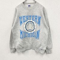 Used 90s RUSSEL ATHLETIC sweatshirt, vintage marbled gray, size L, front V-neck.