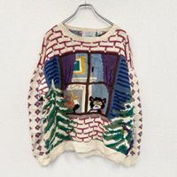 Vintage 90s Signalures hand-knit cotton sweater, all-over print, Color, size 1X