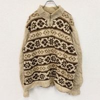 Vintage 80s half-zip wool knit sweater in beige and Color.