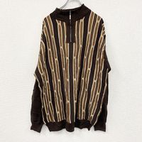 Used 2000s Steve Harvey Coogi-style half-zip rayon knit sweater, 3D knit, all-over pattern , Braun , XXL size