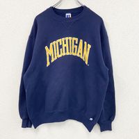 Used 90s RUSSEL ATHLETIC sweatshirt, college-style, front V-neck, navy, size XL