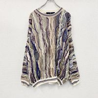 Used 2000s COTTON TRADERS COOGI-style cotton knit sweater, 3D knit, all-over print, Color, size XL