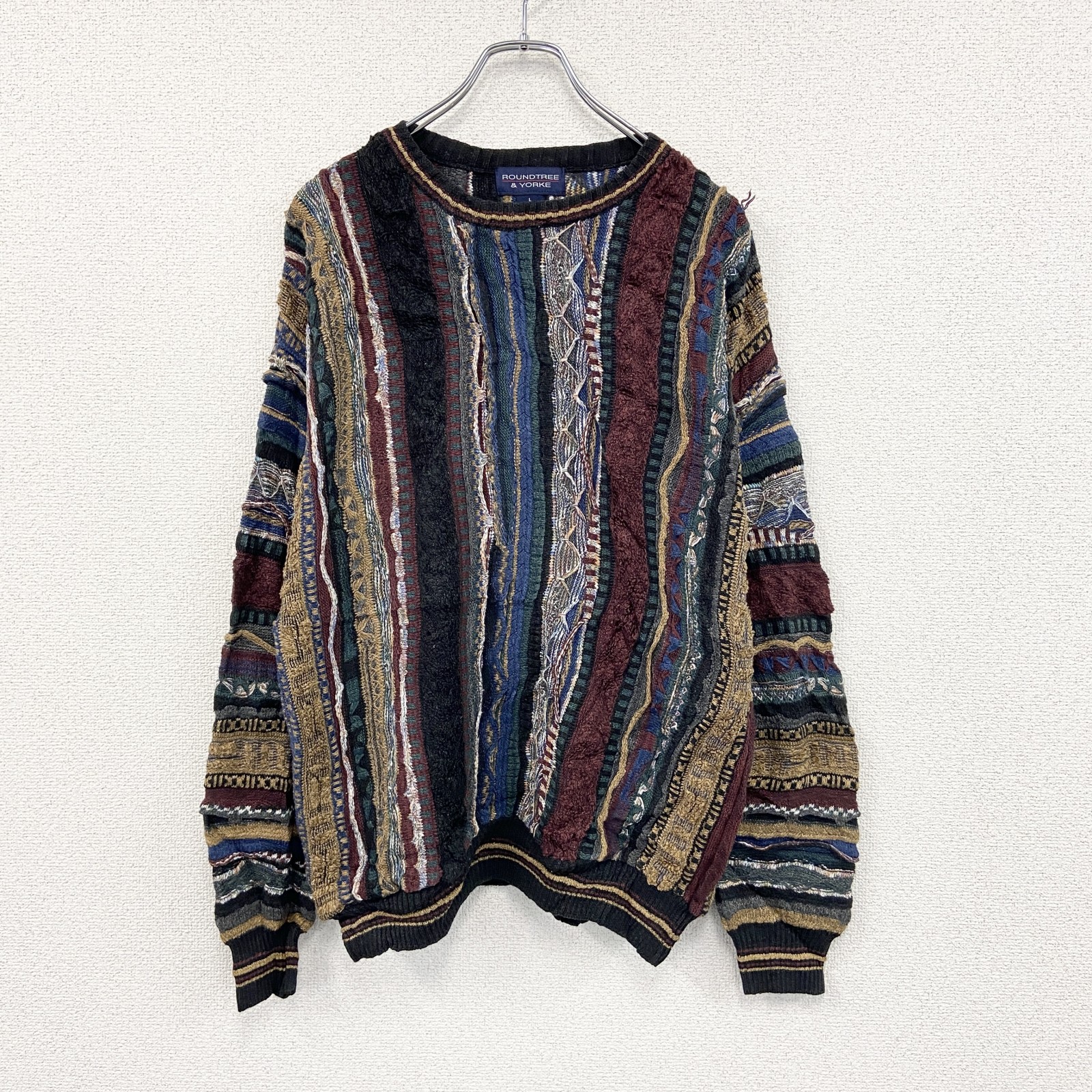 日本 価格 90sヴィンテージROUNDTREE&YORKE 3Dニットセーター クージー 