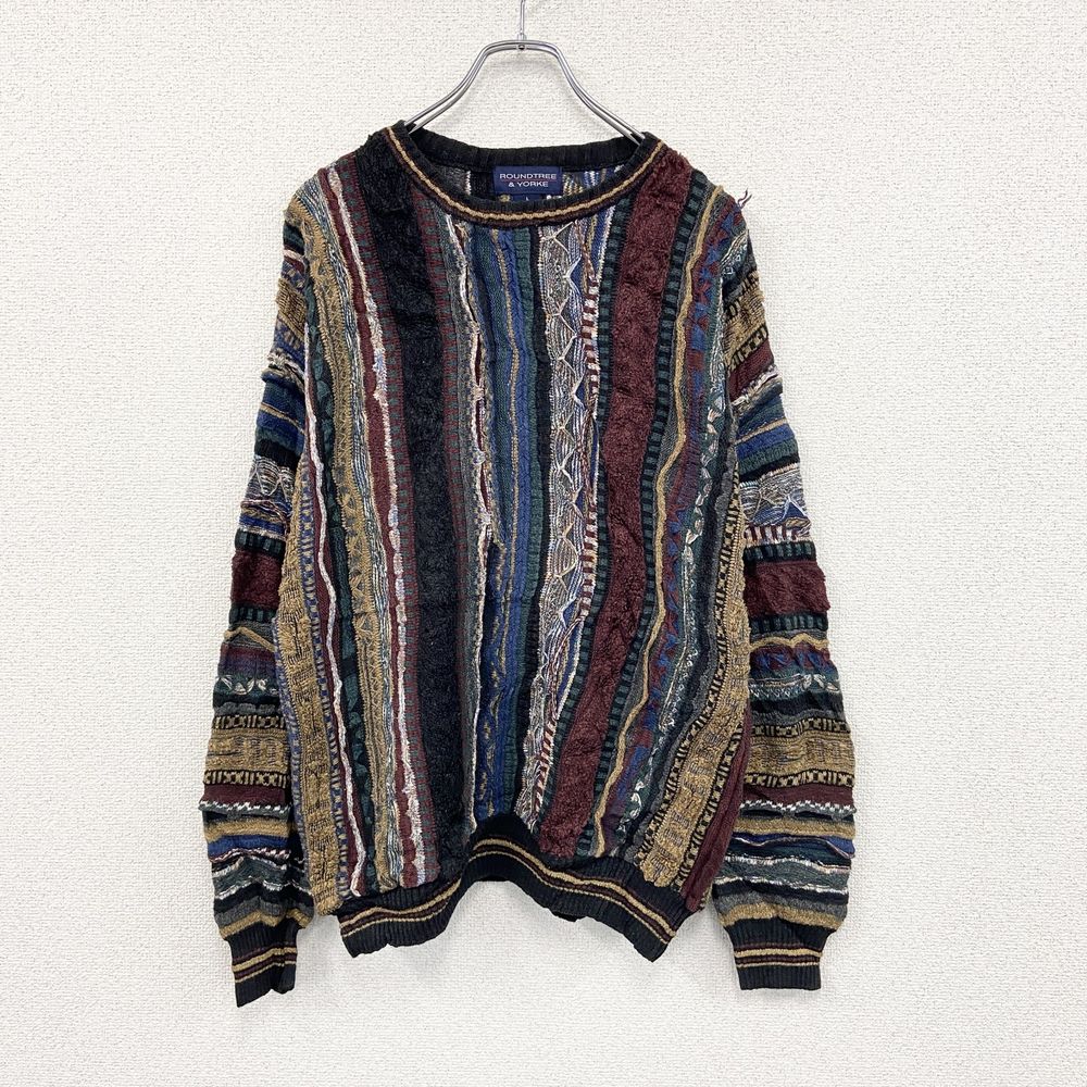 ROUND TREE & YORKE COOGI 3Dニット 2XL Vintage 90s ROUNDTREE & YORKE COOGI-style cotton knit sweater, 3D