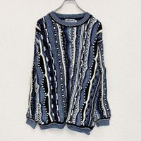 Used 90s Lavane Coogi-style cotton knit sweater, 3D knit, vintage, all-over print, Color , size XL