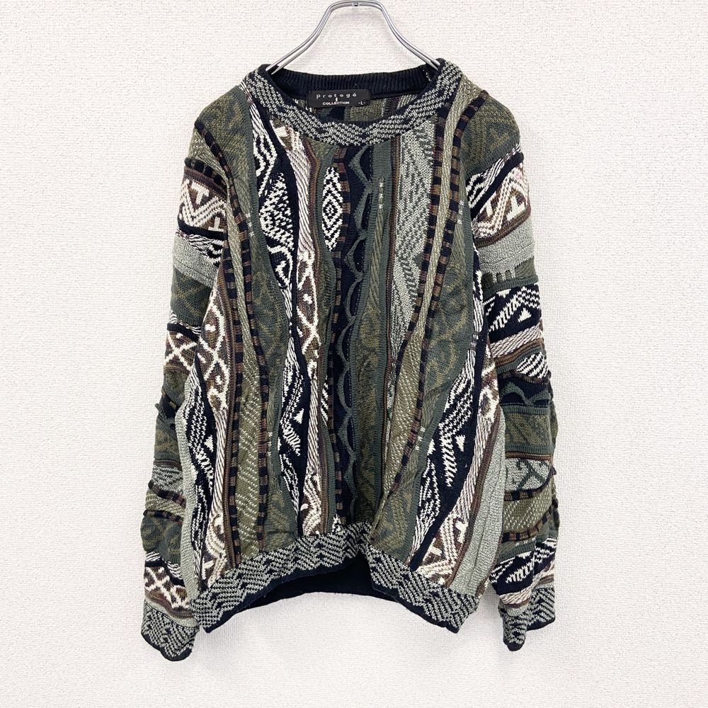 Used 90s Protege COOGI-style cotton knit sweater, 3D knit, vintage