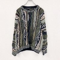 Used 90s Protege COOGI-style cotton knit sweater, 3D knit, vintage, all-over print, multicolor , Color L