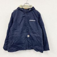 Used Carhartt full-zip duck jacket with boa liner and padding, navy blue, size XL