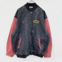 Used 90s Canada black denim varsity jacket, vintage, black, size L