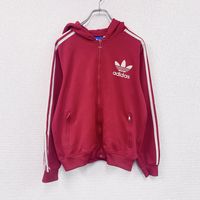 Used adidas track jacket/jersey hoodie with large logo in red, RED M
