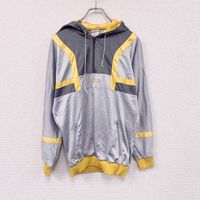 Used 80s adidas track jacket/half-zip jersey hoodie, vintage yellow and gray.