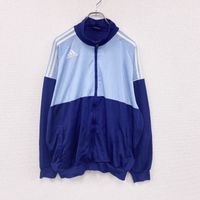 Used adidas track jacket/jersey with embroidered logo, light blue and navy, size L