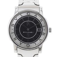 Pre-owned BVLGARI Solo Tempo ST35S Men's Stainless Steel Quartz Analog Display Black Dial Watch