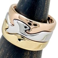 二手喬治·傑生 (Georg Jensen) 三排融合戒指，18K 黃金、18K 白金和 18K 玫瑰金，14.0 克，52 號，三顏色，男女皆宜。