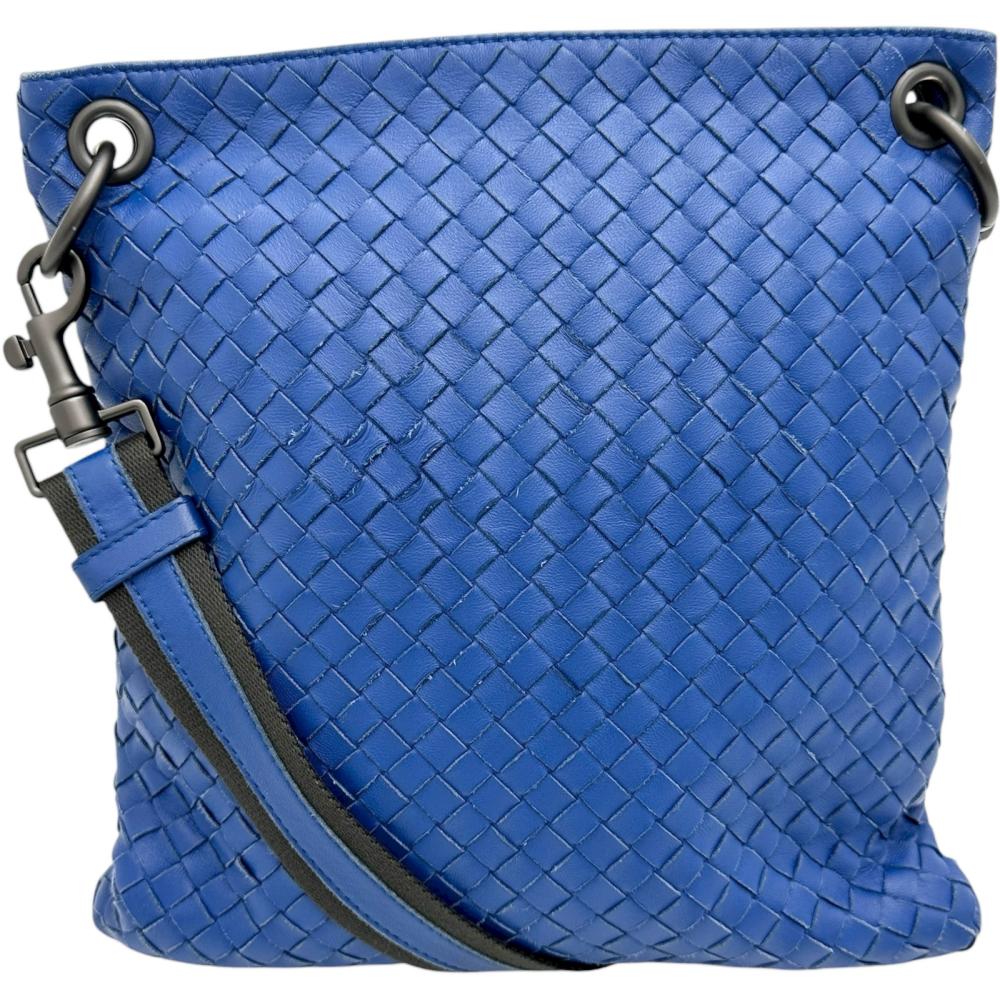 BOTTEGA VENETA/Bottega Veneta Intrecciato Square Shoulder Bag, Leather, Blue, Men's [Pre-owned]