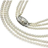 二手 3 股 Akoya 珍珠（小珍珠）項鍊，3.0-3.5 毫米，銀色，33.2 克，71 厘米，女士款。