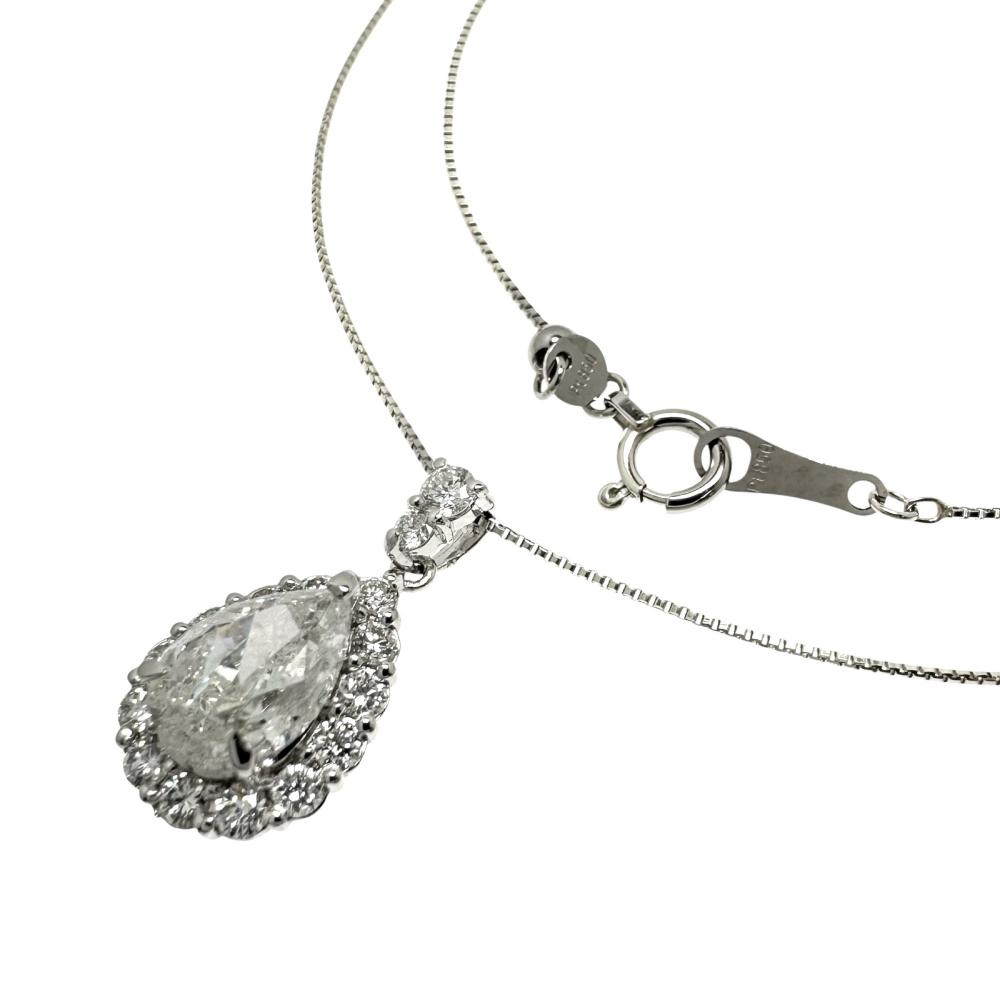 Pre-owned women's necklace featuring a 1.001ct diamond (F-SI2-NONE) and 0.35ct total diamonds, set in platinum (Pt900/Pt850), weighing 3.4g and measuring 45cm.
