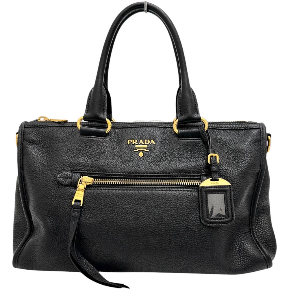 PRADA Vitello Tote Bag, Black Leather, Women's [Pre-owned]