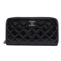 Pre-owned Chanel Brilliant Long Wallet with Round Zipper, A50106, Enamel, Black, Women's