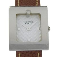 Pre-owned Hermès BE1.110 stainless steel and leather strap watch, 2002, F, quartz movement, analog display, white dial, women's.