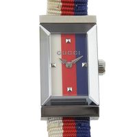 Pre-owned Gucci G Frame Tricolore Watch YA147502/147.5 Stainless Steel and Canvas Quartz Analog Display Color Dial Women's Watch