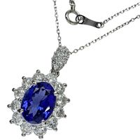 二手女項鍊，鑲嵌2.64克拉坦桑石和1.65克拉鑽石，鉑金（Pt900/Pt850），6.5克，45公分。