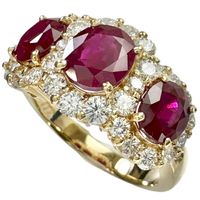 二手，15號，18K金戒指，鑲嵌3.523克拉紅寶石和1.14克拉鑽石（相當於18K-19K金，黃金品質已驗證），7.5克，777，女士款。