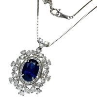 二手女士項鍊，鑲嵌一顆 1.897 克拉皇家藍寶石和 1.03 克拉鑽石，鉑金 (Pt950/Pt850)，6.0 克，45 公分。