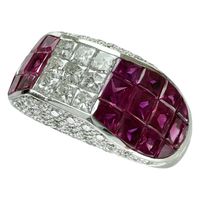 二手，12號，神秘鑲嵌，3.52克拉紅寶石，0.67克拉鑽石，7.1克，18K白金，女士戒指