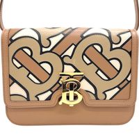 BURBERRY/버버리 TB 로고 숄더백 레더 ブラウン/베이지 레더/골드 쇠장식 레이디스[중고]