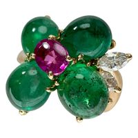 二手 13 號凸面祖母綠和鑽石戒指，18K 金，8.2 克。