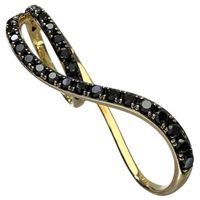 二手女士 13 號 W 型戒指，雙指戒指，鑲嵌 1.05 克拉黑鑽，18K 金，6.8 克。