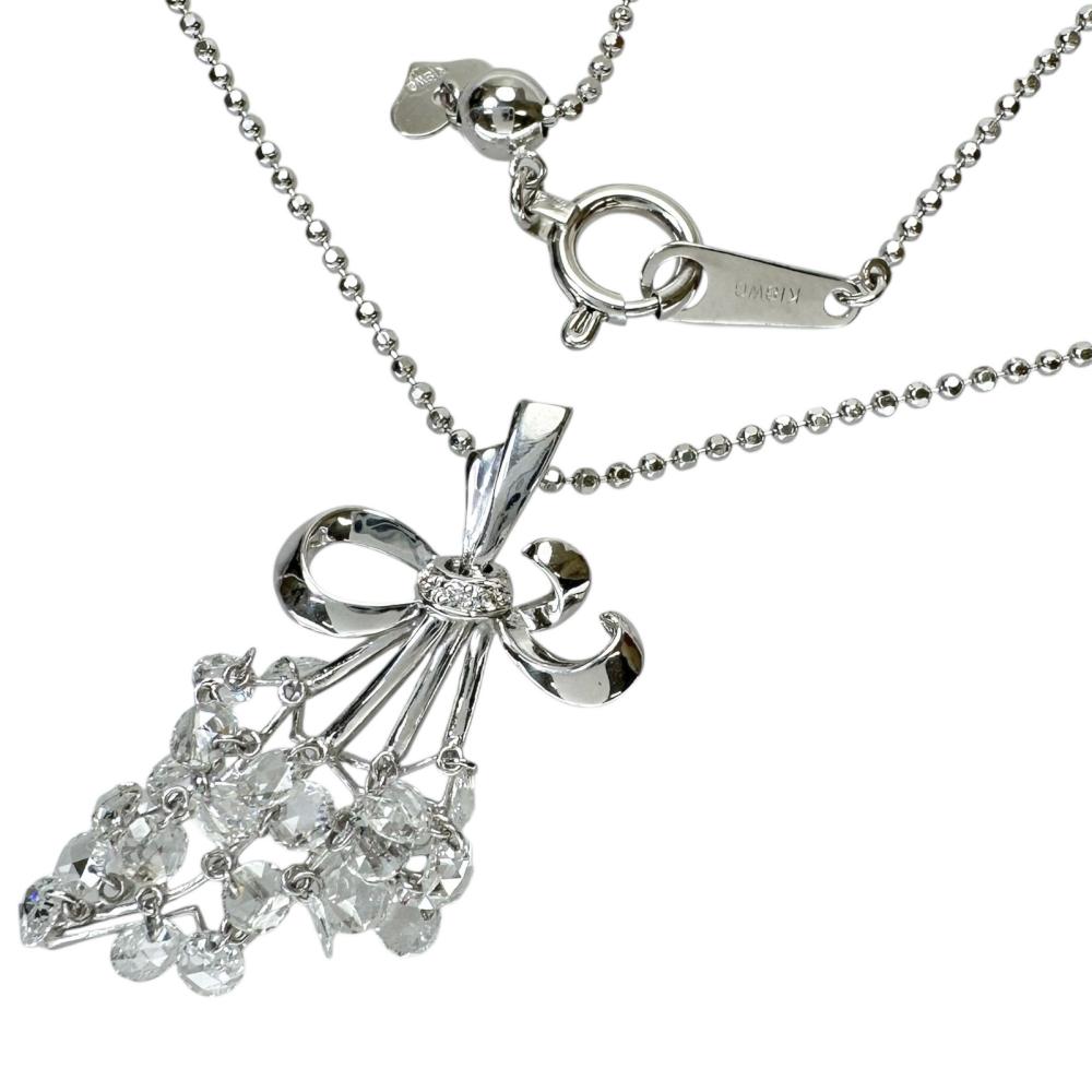 二手女士项链，镶嵌一颗 1.001 克拉玫瑰式切割钻石和一颗 0.016 克拉圆形切割钻石，18K 白金材质，重 5.1 克，长 45 厘米。