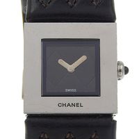 Pre-owned CHANEL Matelasse watch H0116, stainless steel and leather, quartz movement, analog display, black dial, women's.