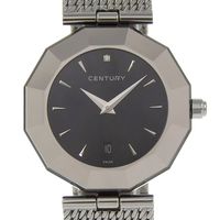 Pre-owned Century Time Gem women's watch with a single diamond, stainless steel quartz movement, analog display, black dial.