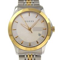 Pre-owned Gucci G-Timeless Men's Watch, 126.4mm, Stainless Steel, Quartz Movement, Analog Display, White Dial