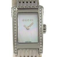 Pre-owned Gucci Diamond Watch 8600L Stainless Steel with Diamonds, Quartz Movement, Analog Display, White Shell Dial, Women's