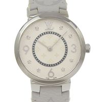 Pre-owned LOUIS VUITTON Tambour Slim 33 watch, 8-diamond design, Q13MJZ, stainless steel and leather, quartz movement, analog display, white dial, women's.