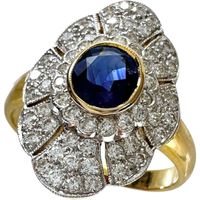 二手 15 號藍寶石鑽石戒指，18K 金，5.2 克，女士款。