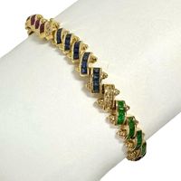 二手女士手鍊，18K金，19.7克，18厘米，鑲嵌紅寶石、藍寶石和祖母綠，總重3.34克拉，祖母綠總重2.57克拉，鑽石總重0.15克拉。